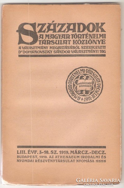 Domanovszky: Századok 1919