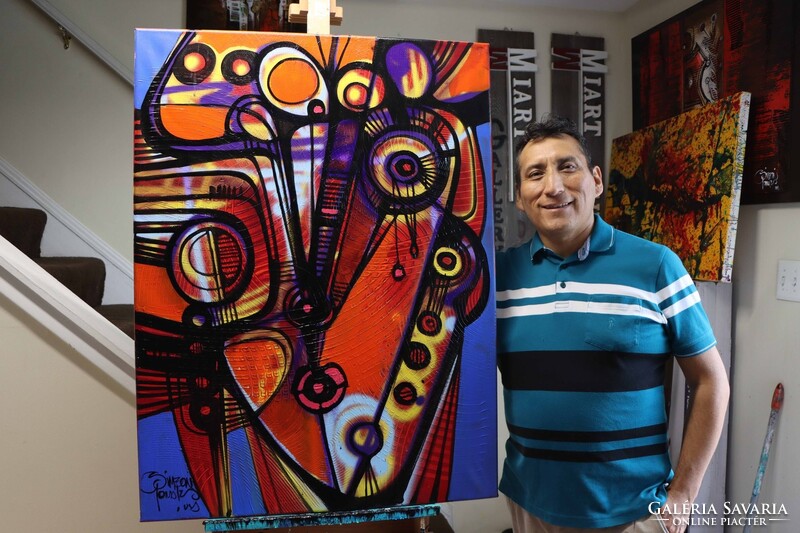 Simeon Gonzales - Rostro en Evolución - XL- 70x100 cm, akril, vászon