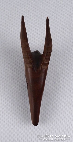 1T355 Régi faragott egzotikus fafaragás antilop fej 17.5 cm
