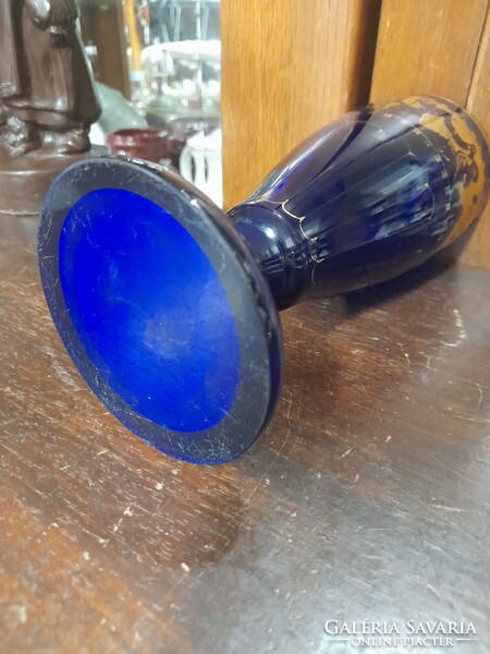 Alt Wien,Bécsi Biedermeier Ca.1910 Kék Üveg Kehely Aranyozott Puttós Dekorral.21 cm.