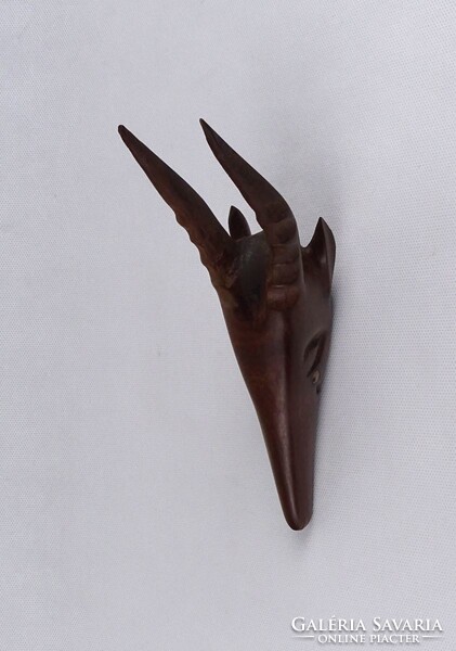 1T355 Régi faragott egzotikus fafaragás antilop fej 17.5 cm