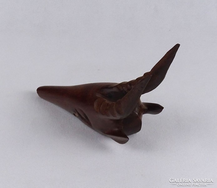 1T355 Régi faragott egzotikus fafaragás antilop fej 17.5 cm