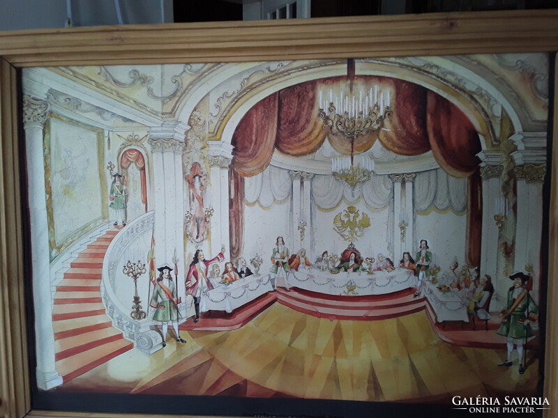 Vogel Eric (1907-1996) Főúri palota festmény fakeretben 50 x 70 cm képméret 42x61 cm