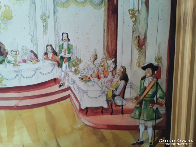 Vogel Eric (1907-1996) Főúri palota festmény fakeretben 50 x 70 cm képméret 42x61 cm
