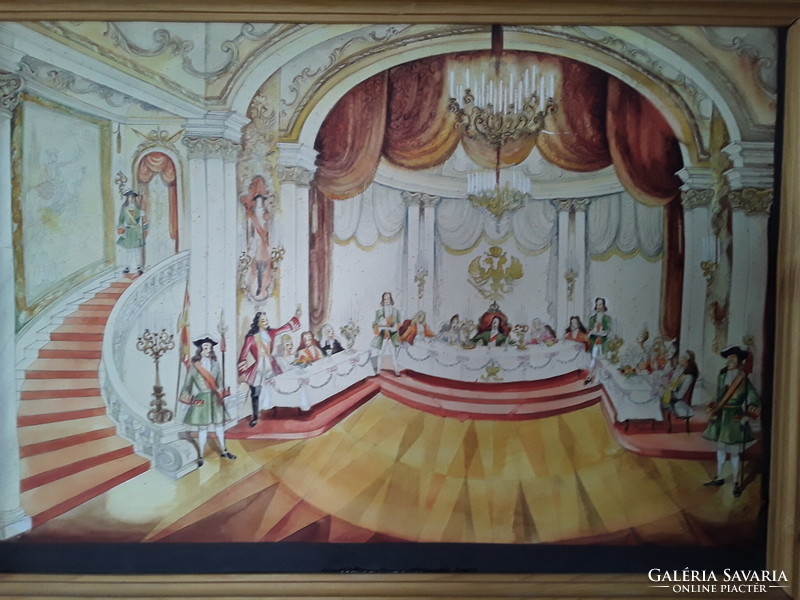 Vogel Eric (1907-1996) Főúri palota festmény fakeretben 50 x 70 cm képméret 42x61 cm