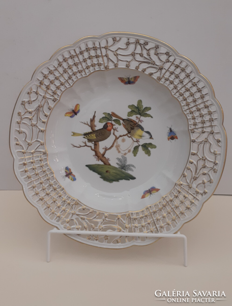 Gyönyörű 26 cm Herendi Rothschild mintás áttört porcelán fali dísztál