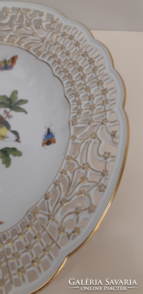 Gyönyörű 26 cm Herendi Rothschild mintás áttört porcelán fali dísztál