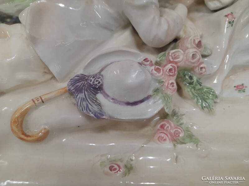 Alt Wien Ca.1910-20 Évek Nagyméretű Fajansz Szerelmespár,Asztali Lámpatest,Kandalló Óra. 48 cm.