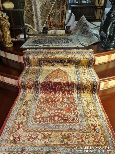 TÖRÖK KAYSERI 100% selyemszőnyeg, fémszálas részletekkel ,145x88 cm
