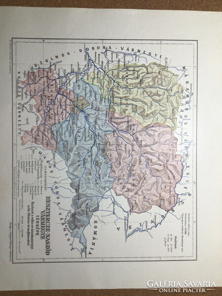 Besztercze-Naszód vármegye térképe. Kogutowicz 1905. Magyar Földrajzi Intézet. Erdély