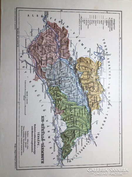 Kis-Küküllő vármegye térképe. Kogutowicz 1905. Magyar Földrajzi Intézet. Erdély