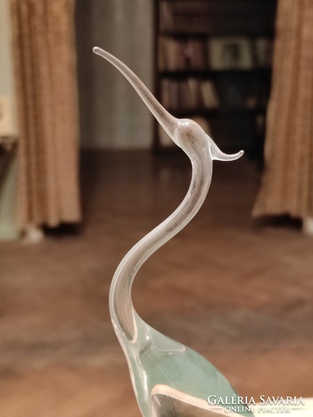 Miloslav Klinger Hosszú kecses kristály üveg kócsag / gém retro design madár dísztárgy
