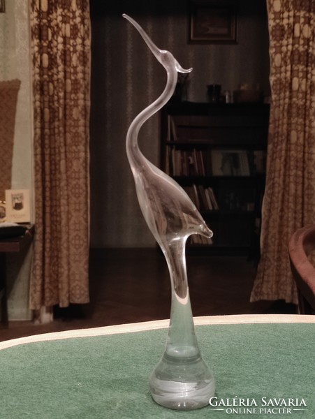 Miloslav Klinger Hosszú kecses kristály üveg kócsag / gém retro design madár dísztárgy