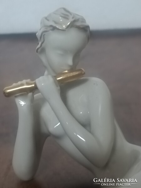 Art Deco Drasche porcelán furulyás furulyàzó lány akt ritka Donner Gertrud M
