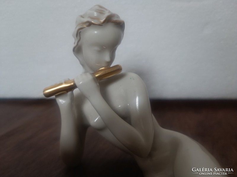 Art Deco Drasche porcelán furulyás furulyàzó lány akt ritka Donner Gertrud M