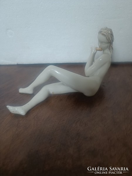 Art Deco Drasche porcelán furulyás furulyàzó lány akt ritka Donner Gertrud M
