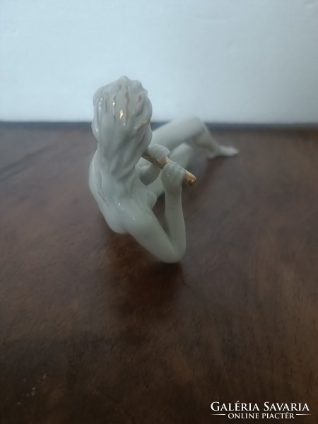 Art Deco Drasche porcelán furulyás furulyàzó lány akt ritka Donner Gertrud M