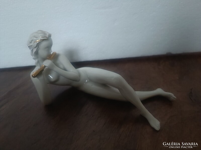 Art Deco Drasche porcelán furulyás furulyàzó lány akt ritka Donner Gertrud M