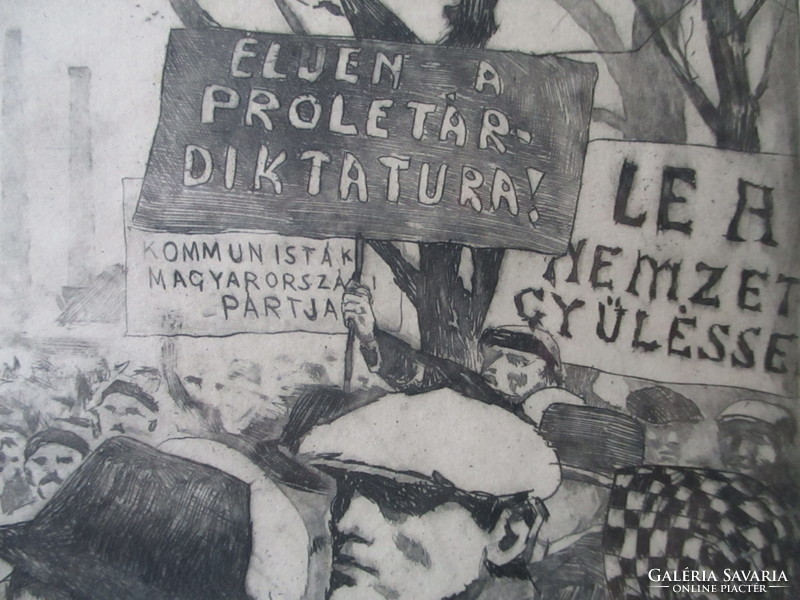 Kommunista témájú rézkarcok /pártirodából származó/ keretezve egységesen. 10 db.