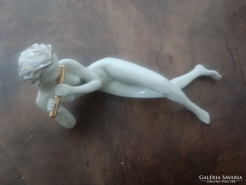 Art Deco Drasche porcelán furulyás furulyàzó lány akt ritka Donner Gertrud M
