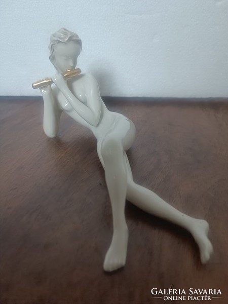 Art Deco Drasche porcelán furulyás furulyàzó lány akt ritka Donner Gertrud M