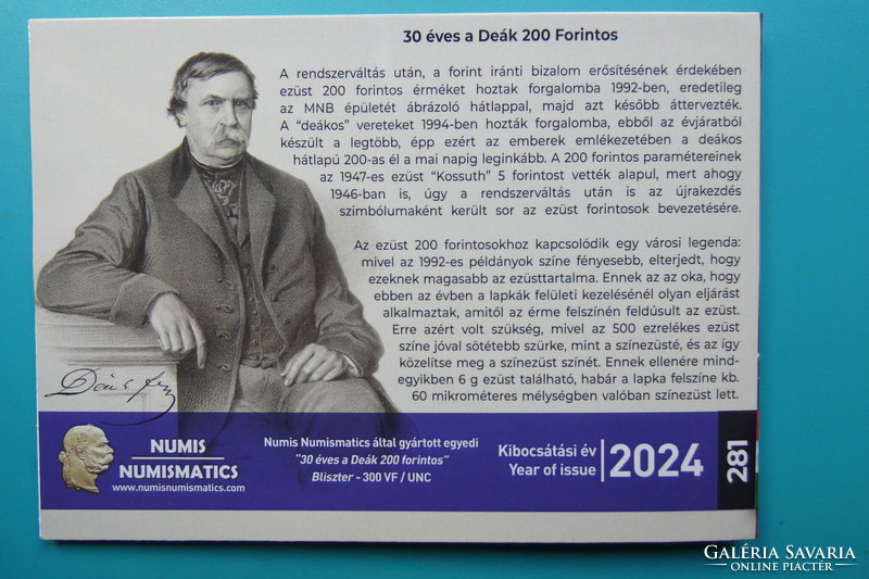 2024 30 éves az ezüst Deák 200 forintos bliszter!