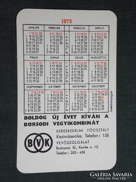 Kártyanaptár,BVk,Borsodi vegyikombinát,Kazincbarcika,Rolplast redőny,1973,   (7)