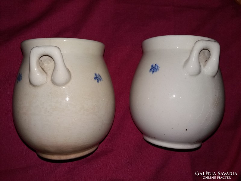 Antik Kispest Gránit paasztházas aludtejes füles köcsög ök párban 2 db egybe 16x13cm képek szerint