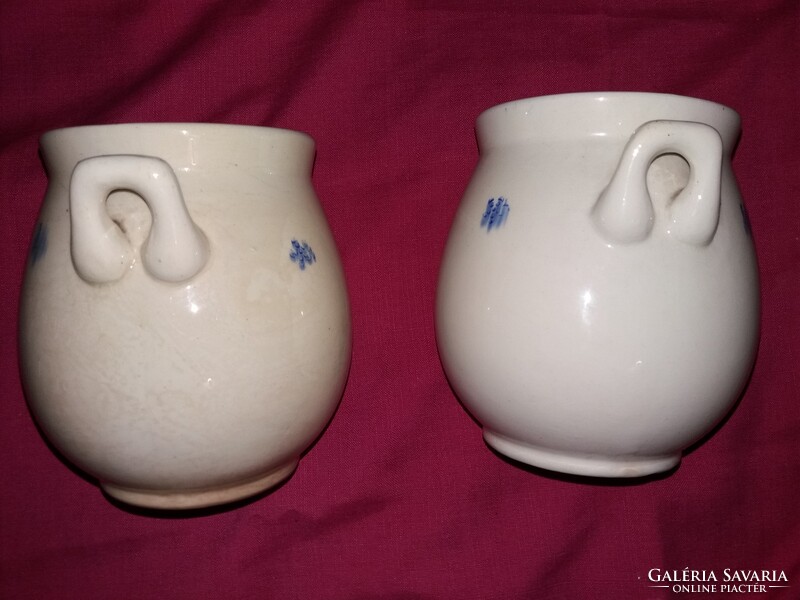 Antik Kispest Gránit paasztházas aludtejes füles köcsög ök párban 2 db egybe 16x13cm képek szerint