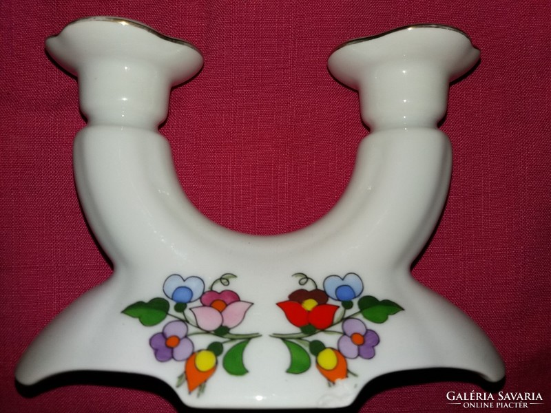 Nagyon szép KALOCSA porcelán KÉTÁGÚ KANDELLÁBER GYERTYATARTÓ  cm HIBÁTLAN