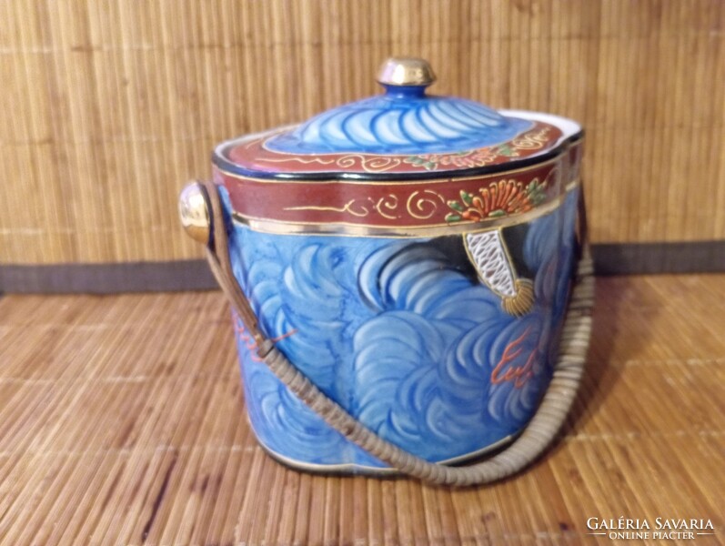 Samurai China, art deco japán porcelán keksz tartó fogantyúval