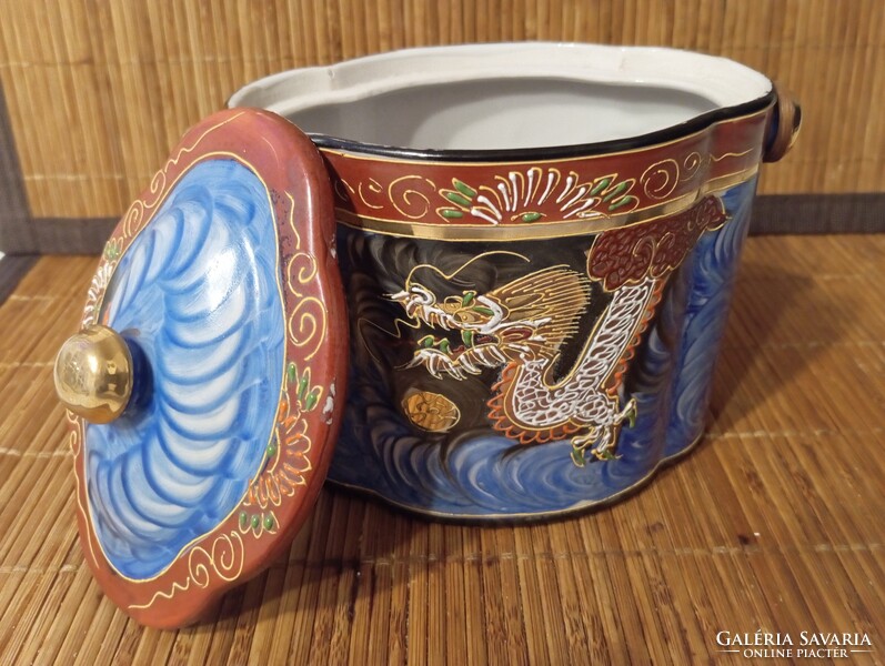 Samurai China, art deco japán porcelán keksz tartó fogantyúval