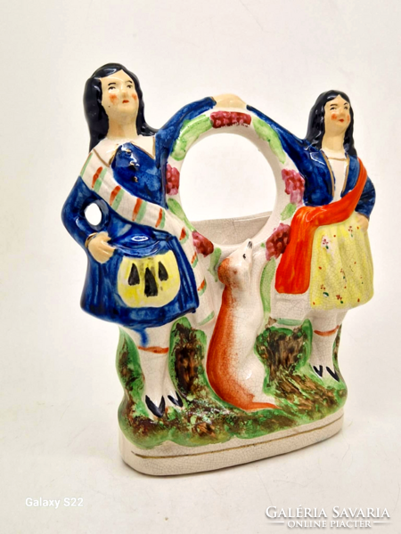 Viktoriánus Flatback Staffordshire porcelán figura váza 17.5cm