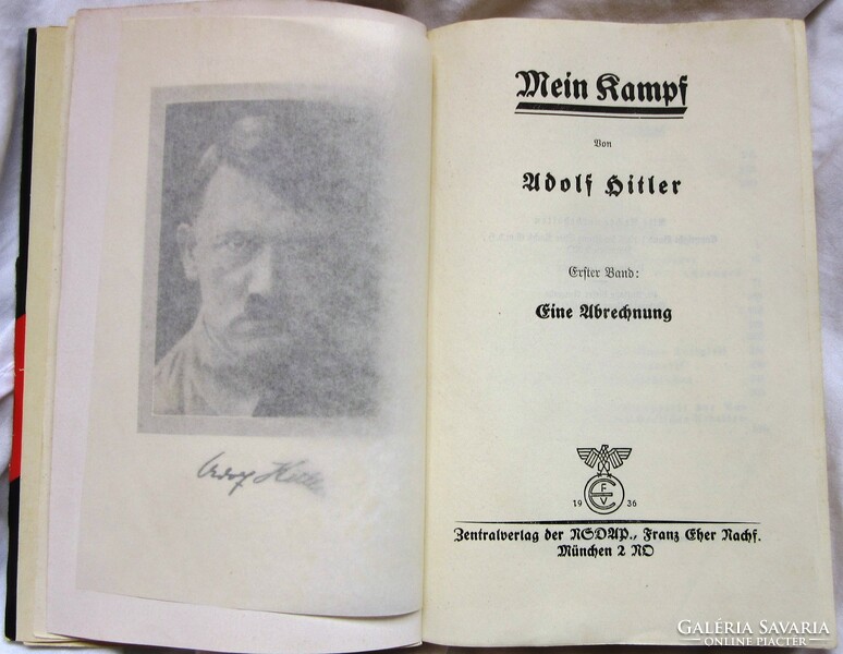 Adolf H:Mein Kampf, 1936 kiadás, I-II kötet, I. 406 oldal, II. 782 oldal, jó állapotban, nem hiányos