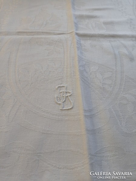 Új, hófehér, J B monogramos damaszt konyharuha, törlő, 100 x 50 cm