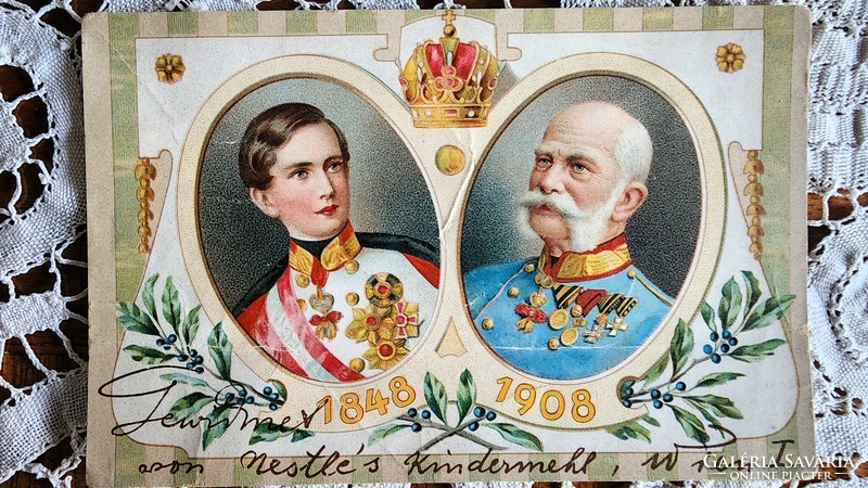 EMLÉKLAP + NESTLÉ REKLÁM HABSBURG FERENC JÓZSEF MAGYAR KIRÁLY 60 ÉVES JUBILEUM BÉCS 1908