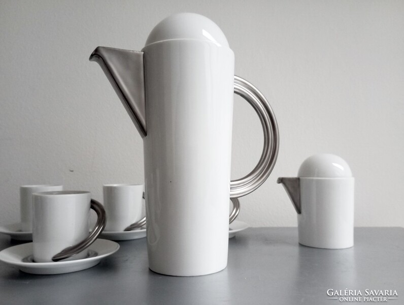 Rendkívül ritka posztmodern Rosenthal 'Cupola' platina mokkás-szett Mario Bellini 1985