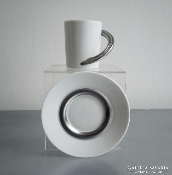 Rendkívül ritka posztmodern Rosenthal 'Cupola' platina mokkás-szett Mario Bellini 1985