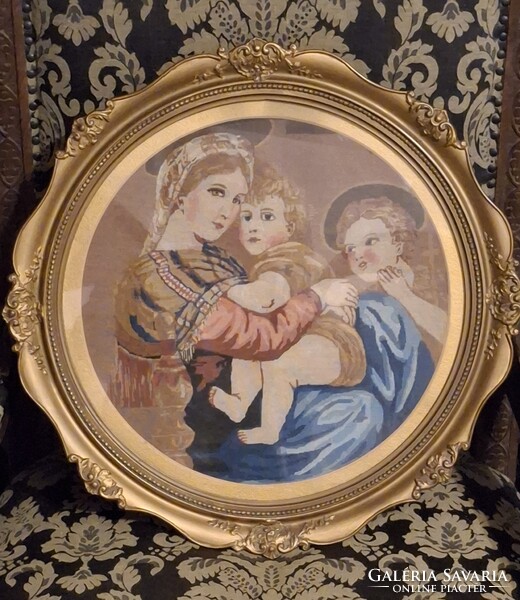 Gyönyörű Antik mikro gobelin szentkép blondel fa keretben