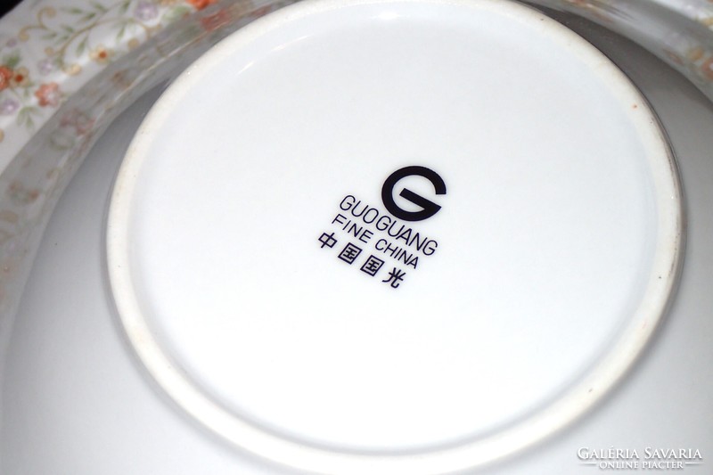 Guoguang Fine China levesestál és tányér szett (egy lapos + egy mély) virágmintás szélű