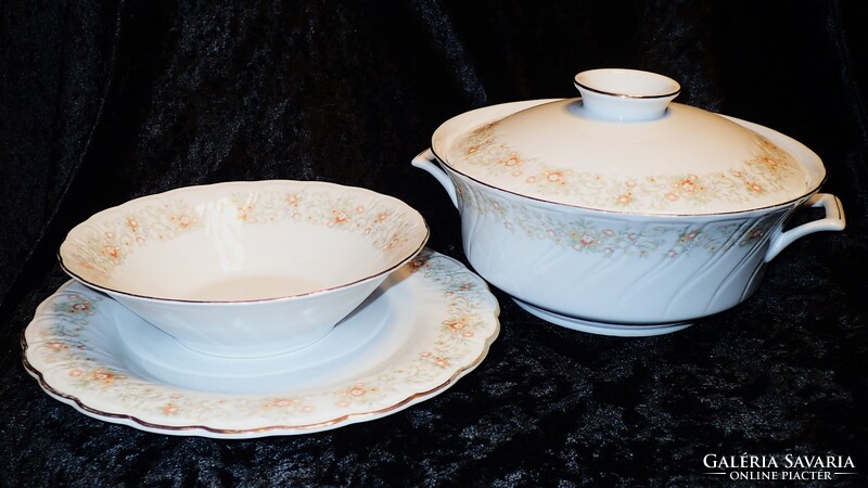 Guoguang Fine China levesestál és tányér szett (egy lapos + egy mély) virágmintás szélű