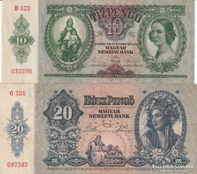 PENGŐ 2 db. egyben, 10 (1936) F+, 20 (1941) F