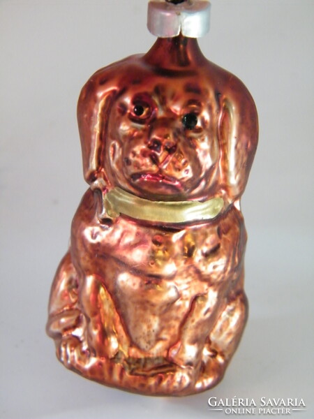 Régi Inge Glass jelzett ülő kutya figura karácsonyfadísz