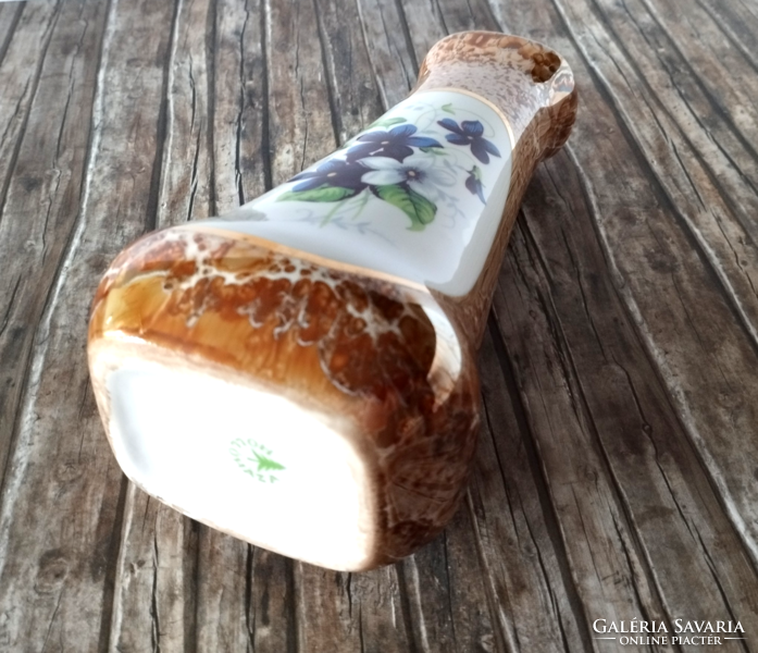 RITKA FAZONÚ LÜSZTER MÁZAS HOLLÓHÁZI PORCELÁN VÁZA IBOLYA MINTÁVAL