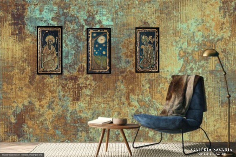 Visszaolvadás a természetbe I. 20 ct aranyozott jóskép, Prima díjas művésztől. Károlyfi Zsófia /1952