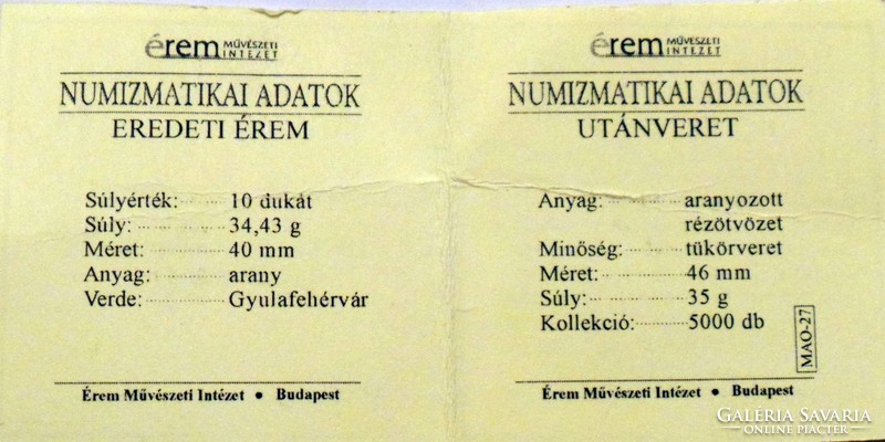 Magyar aranyóriások sorozat - III. Károly 10 aranydukát 1713 UV