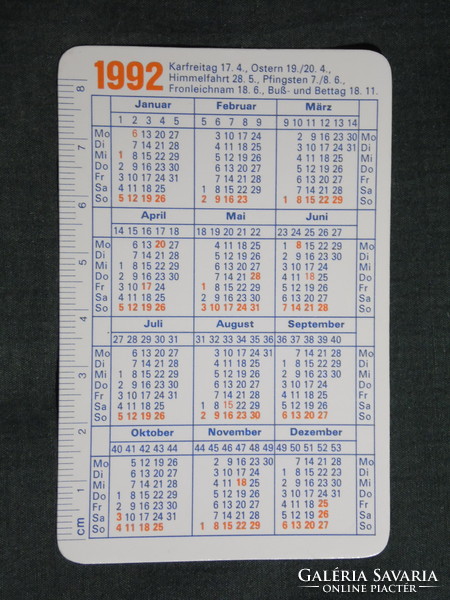 Kártyanaptár,Németország,Volksbank, 1992,   (7)