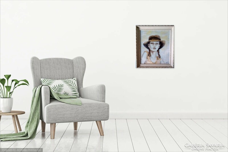 Álmodozó lány. Női arckép tanúsítvánnyal. Prima díjas művész alkotása.Károlyfi Zsófia/1952