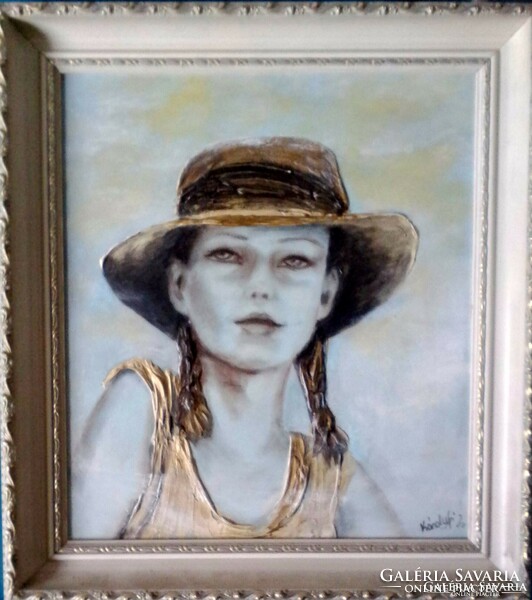 Álmodozó lány. Női arckép tanúsítvánnyal. Prima díjas művész alkotása.Károlyfi Zsófia/1952
