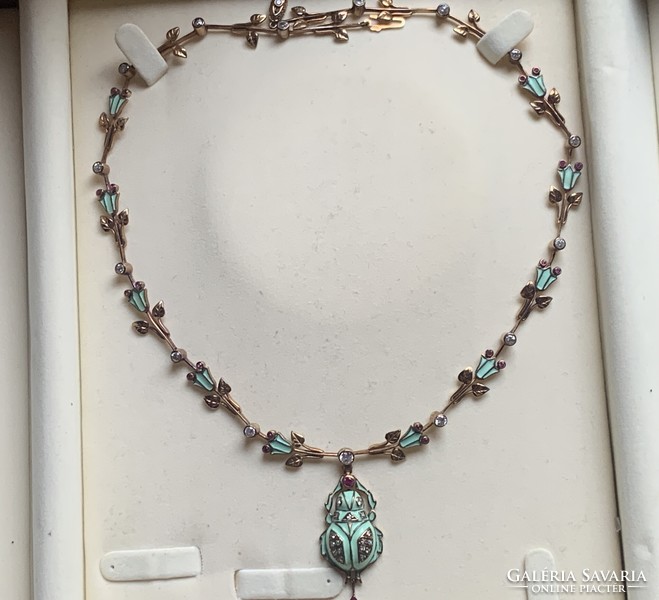 Ritka rubin köves zománcozott ezüst nyakék